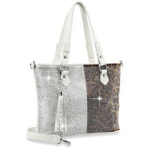 Stylish Two-Tone Crystal Tote Bag - White & Brown